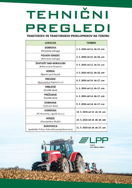 Tehnični pregledi traktorjev na terenu